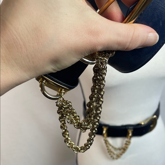 Blue leather vintage chain gold belt Vintage leather